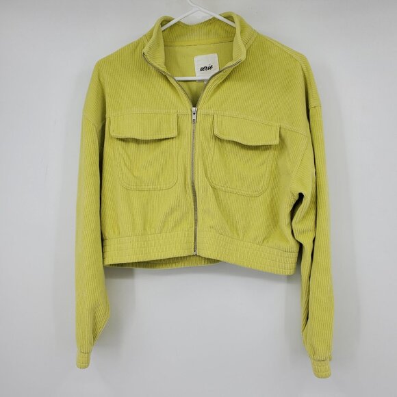 Aerie Zip Up Lime Corduroy Velour Cropped Long Sleeve Jacket Medium - Picture 1 of 8